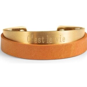 C'est La Vie Metal & Leather Cuff Bracelet